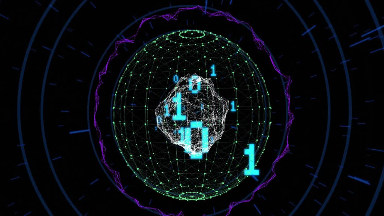 animación del procesamiento de datos y el globo sobre círculos