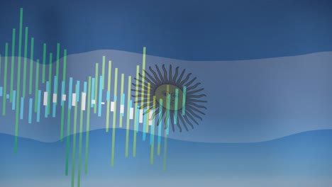 Animation-Mehrerer-Diagramme,-Die-über-Der-Flagge-Argentiniens-Leuchten