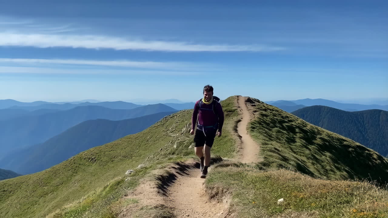 Man running on a mountain trail