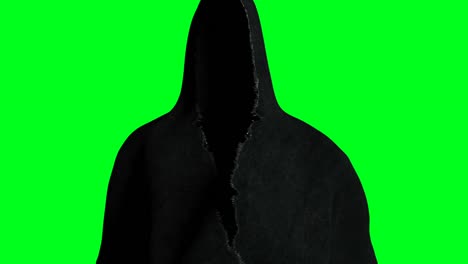 mystery fear ghost animation . dynamic hoodie. isolate. realistic 4k green screen animation.