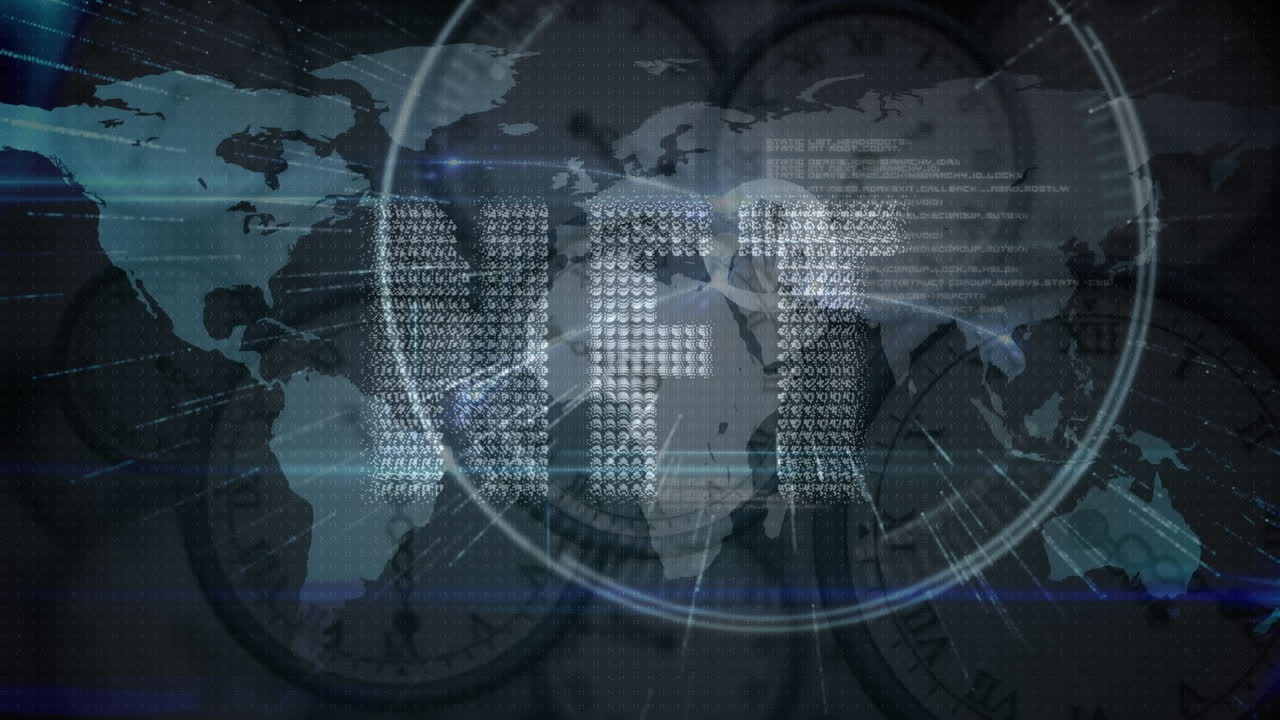 nft 텍스트와 세계 지도의 애니메이션