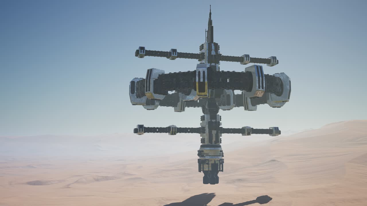 una nave espacial alienígena gira sobre el desierto.
