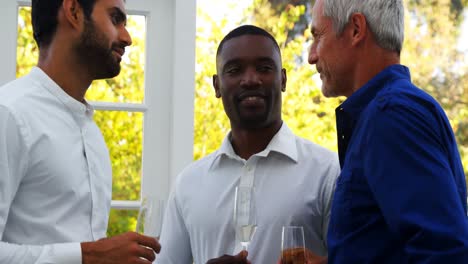 amigos interactuando entre sí mientras beben champán