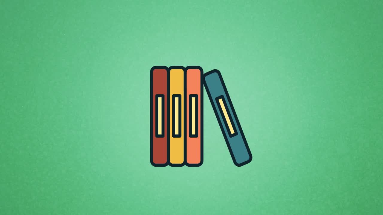 animación del icono de los cuadernos que se mueve sobre un fondo verde