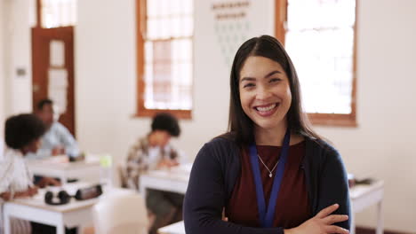 Face,-smile-and-arms-crossed-with-a-woman-teacher