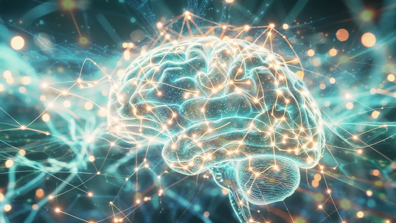 Conceptual Image of a Human Brain with Glowing Neural Network Connections