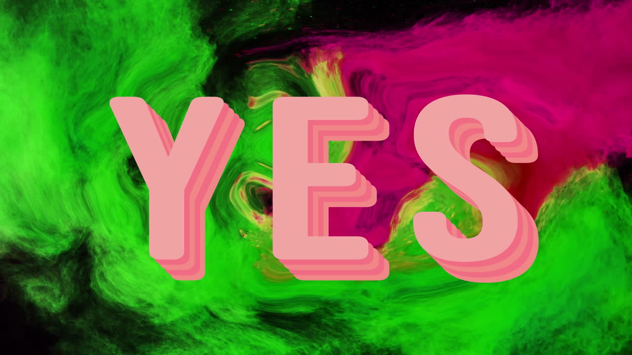 animación del texto "sí" sobre un fondo de colores