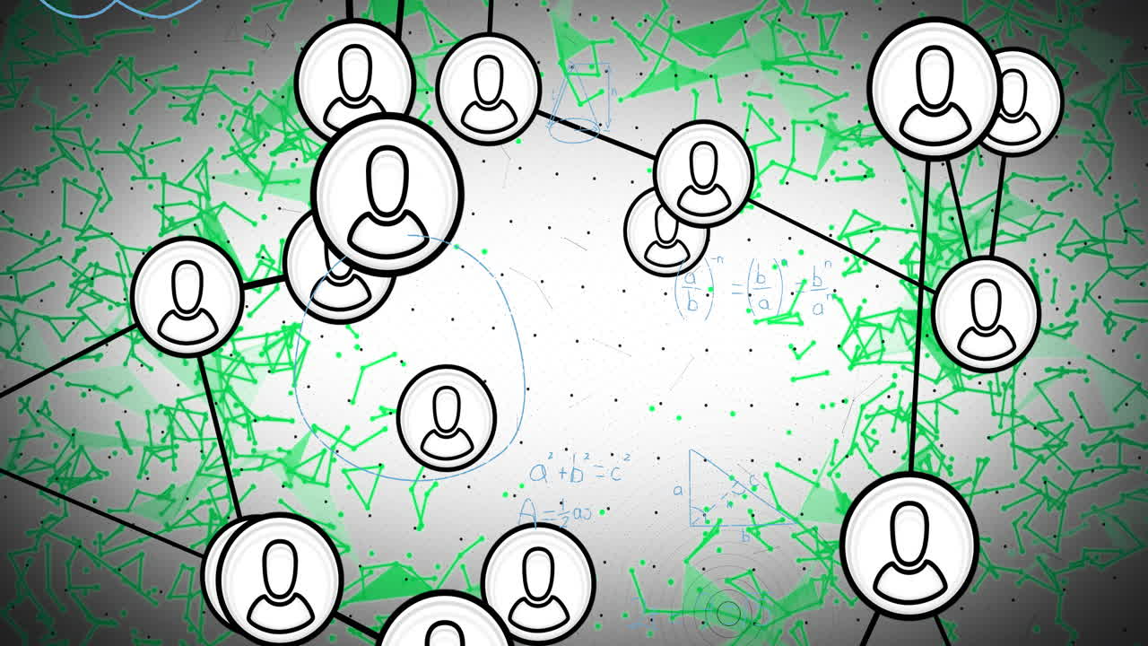 animación de iconos de medios sobre formas en movimiento.