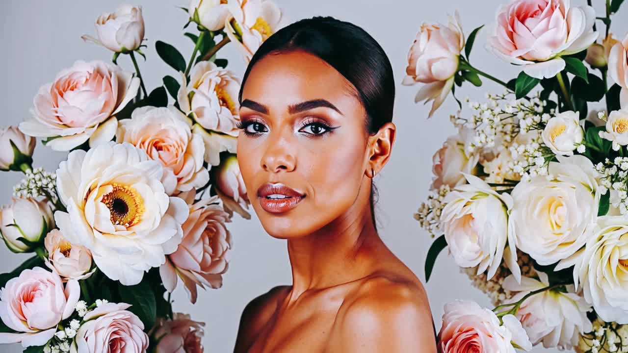 Une belle femme entourée de fleurs