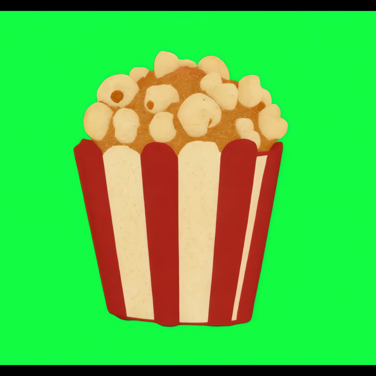 Animazione di popcorn classici in contenitore a righe, risorsa isolata, video 4K trasparente, canale alfa