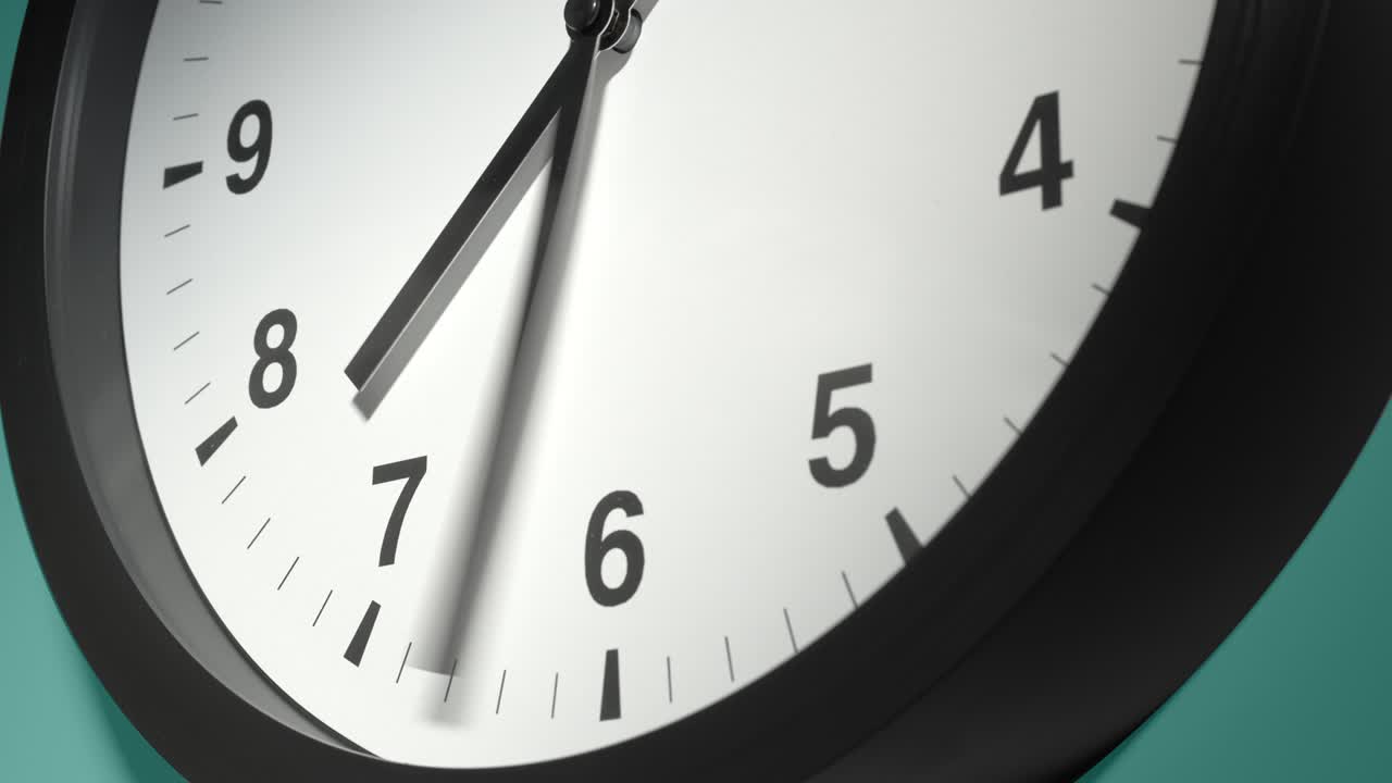 Clock Face on Cyan Blue Aquamarine Celadon Sea-Green Wall in Time Lapse