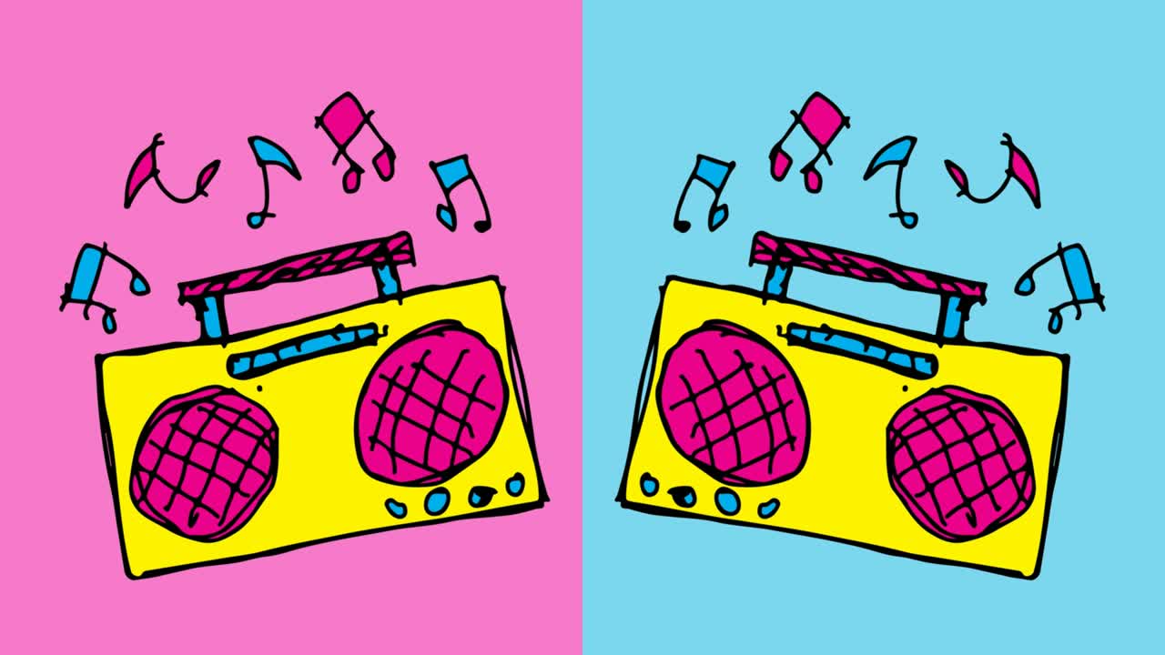 bambini che disegnano pop art sullo sfondo senza cuciture con il tema della radio