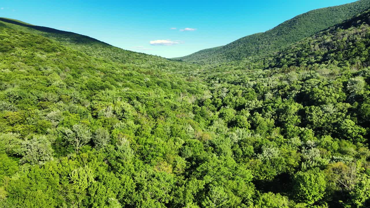 imágenes de video de drones aéreos del horario de verano en las montañas catskill en el valle hudson de nueva york