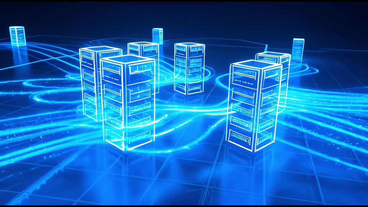 Digital Data Center with Glowing Network Connections