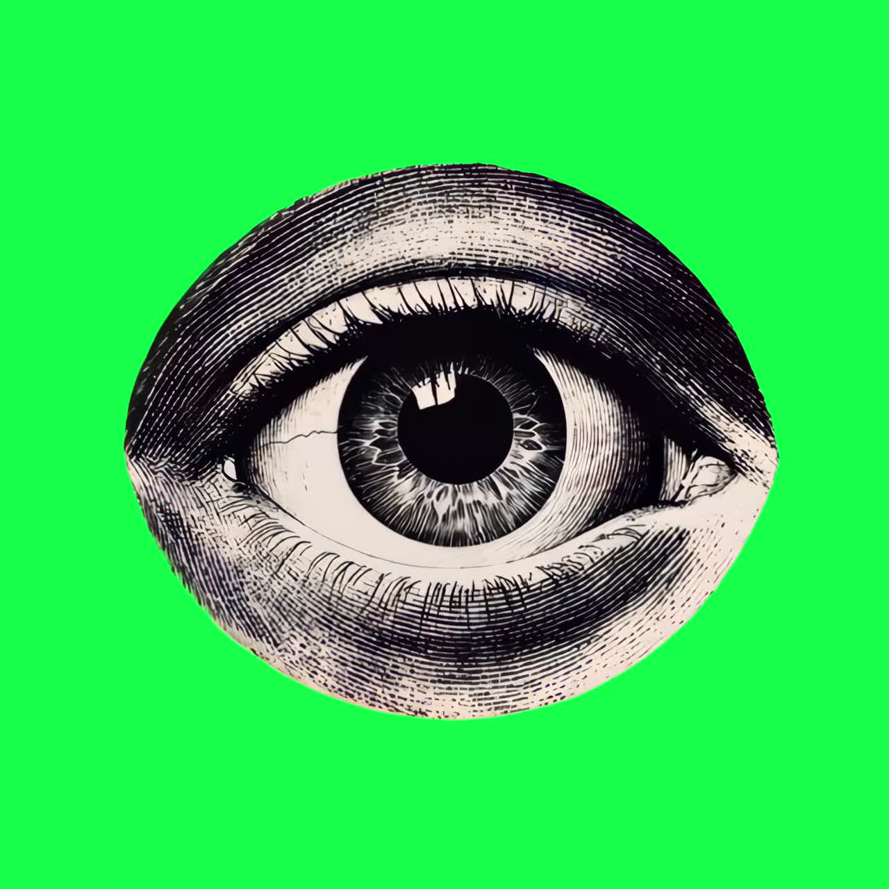 Vintage eye animation, transparent 4K video, green screen