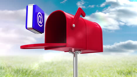 en el icono en el buzón de correo sobre fondo de cielo azul