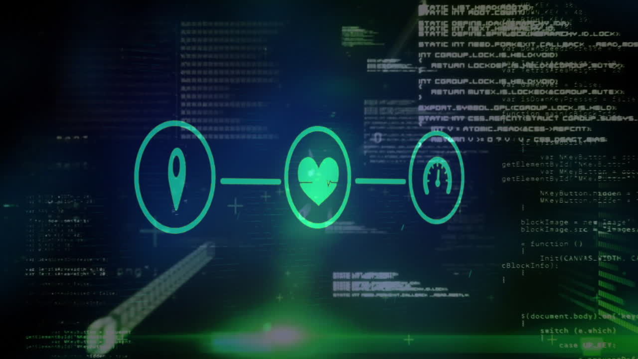 검은색 배경에 데이터 처리에 대한 아이콘으로 연결 네트워크의 애니메이션