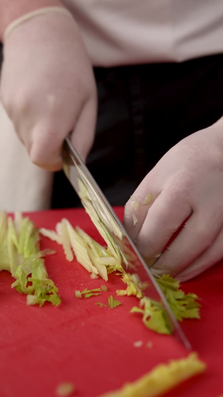 Chef Chopping Celery and Salad