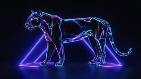 neon panther silhouette with geometric lights