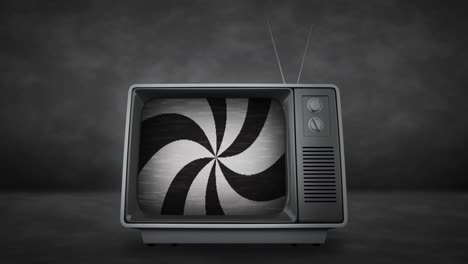 animation of spiral of black and white lines in tv