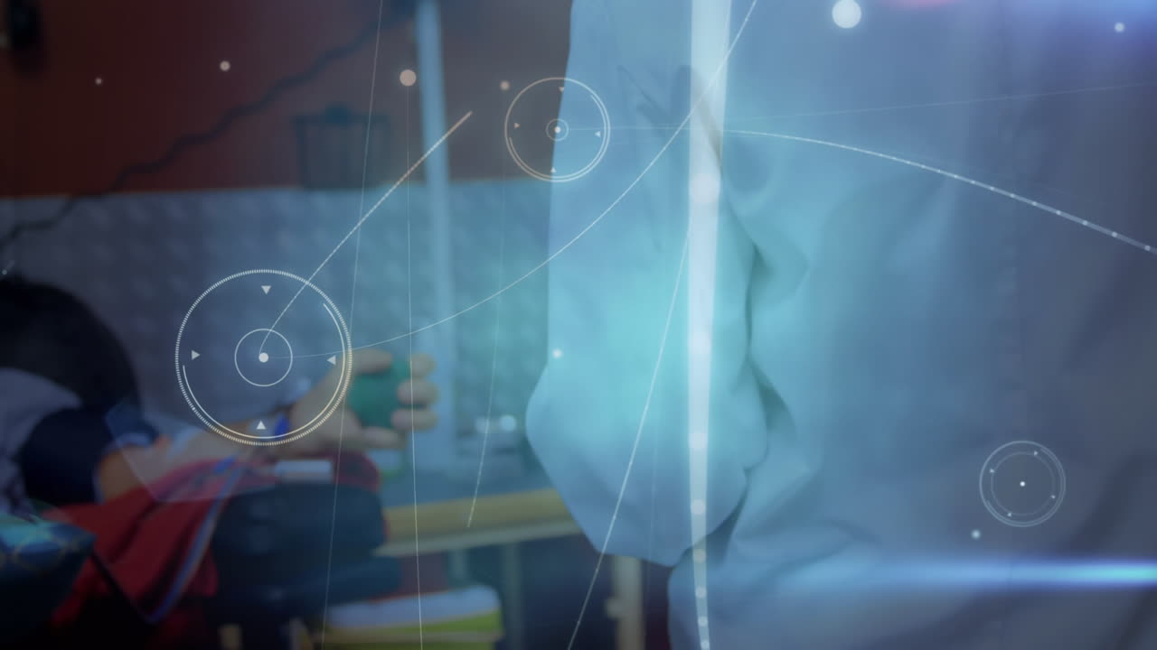 animación de las conexiones sobre la sección media del médico caucásico y el paciente mayor