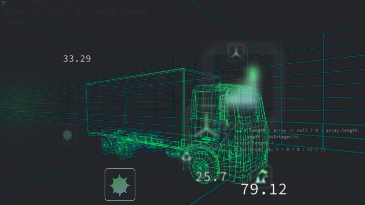 animación de la interfaz digital del coche y procesamiento de datos sobre el modelo 3d del coche