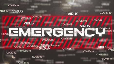 Animation-of-multiple-covid-19-text-emergency-text-on-dark-background