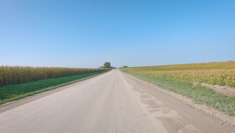 double time pov while driving on a gravel country road in rural iowa in late summer