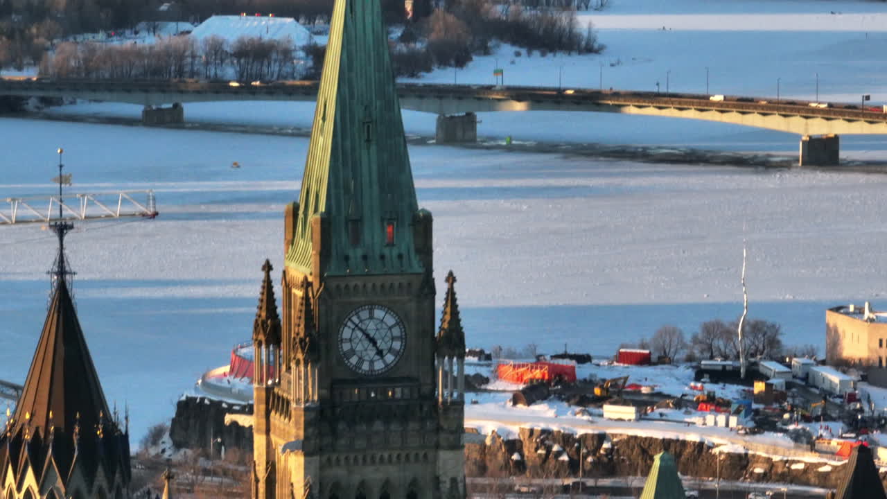 Ottawa parliament peace tower flag tilt up and down