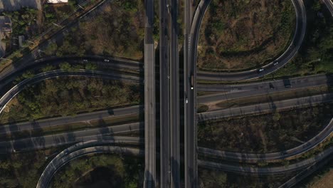 aerial view from drone of expressway road multi lenses, mittraphap road, nakhon ratchasima, thailand. zoom out.