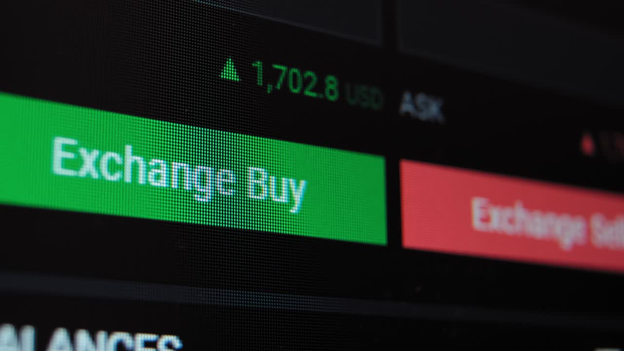 Green and red buttons bay and sell in stock trading app