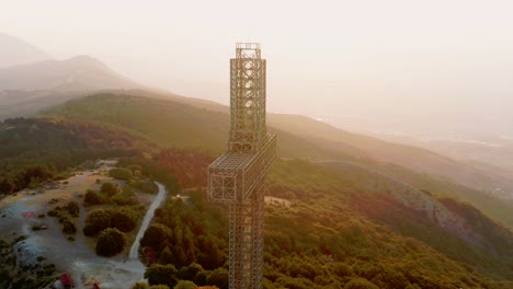 Drone-aerial-view-of-the-cross-made-on-the-hill-of-capital-skopje