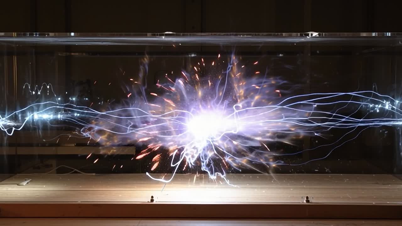 La scarica elettrica crea plasma vibrante in una camera di vetro
