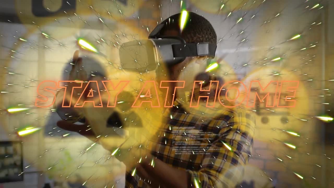анимация пребывания дома текст и обработка данных над афроамериканцем с vr наушниками