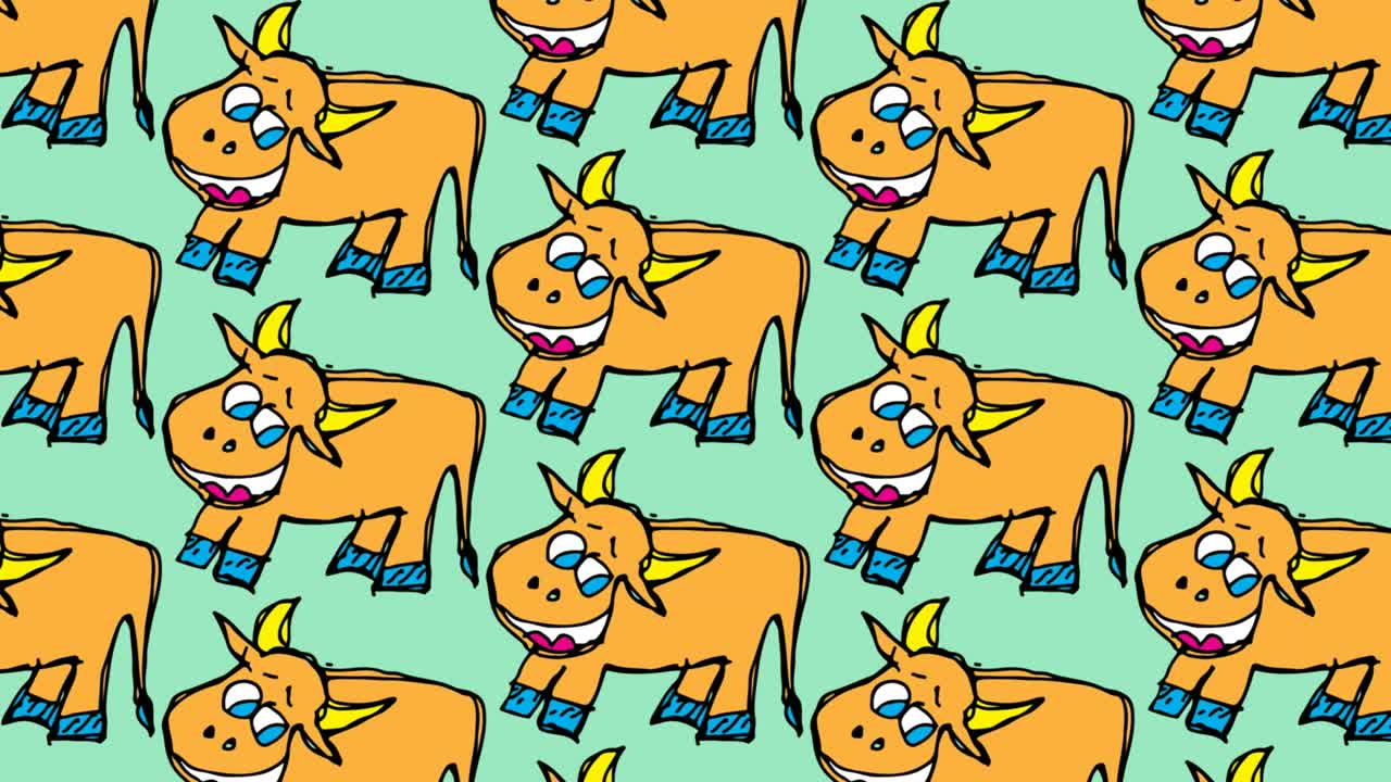 niños dibujando arte pop fondo sin costuras con el tema de la vaca