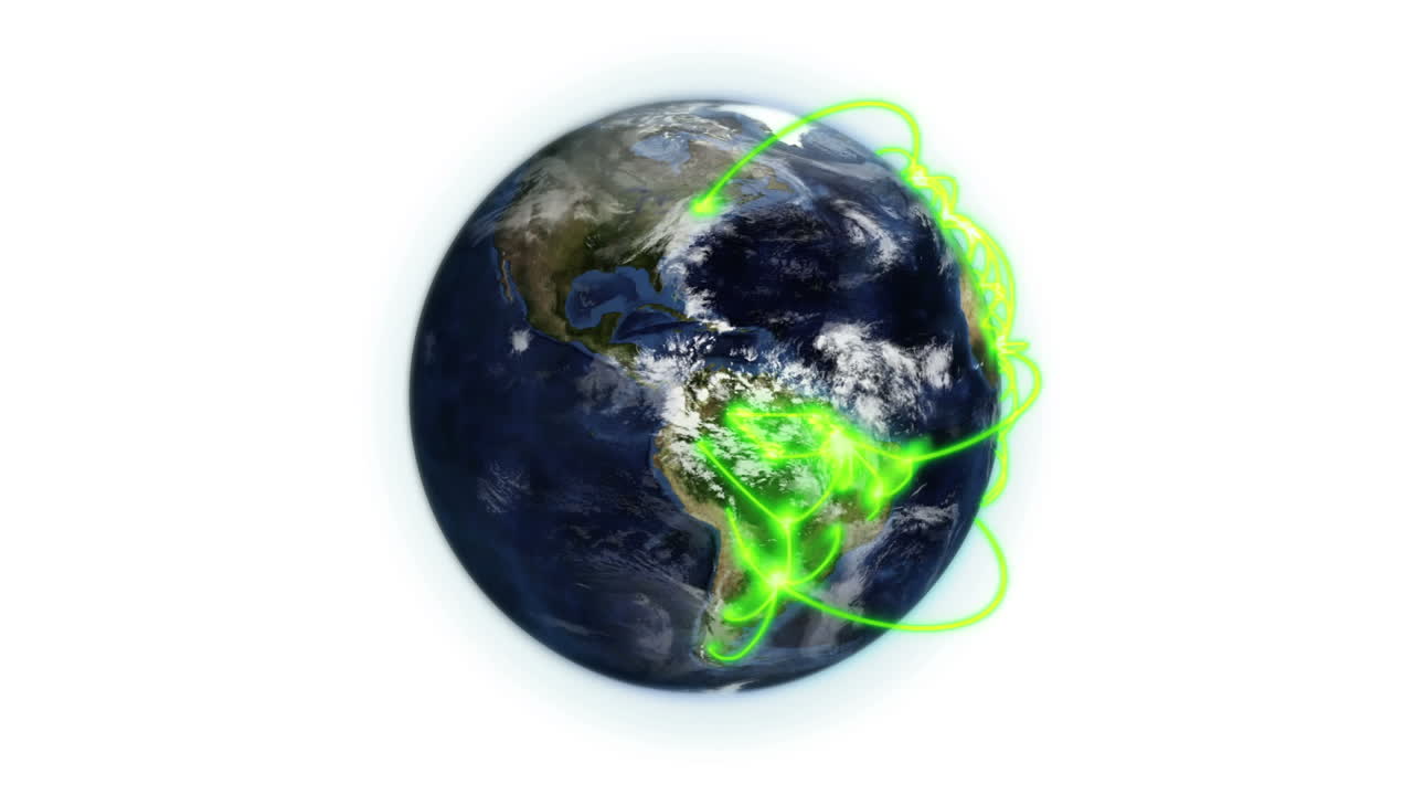 Rete verde su una Terra nuvolosa, con immagine della Terra per gentile concessione di Nasa.org
