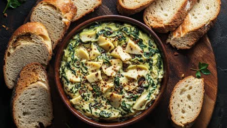 spinach artichoke dip with toasts