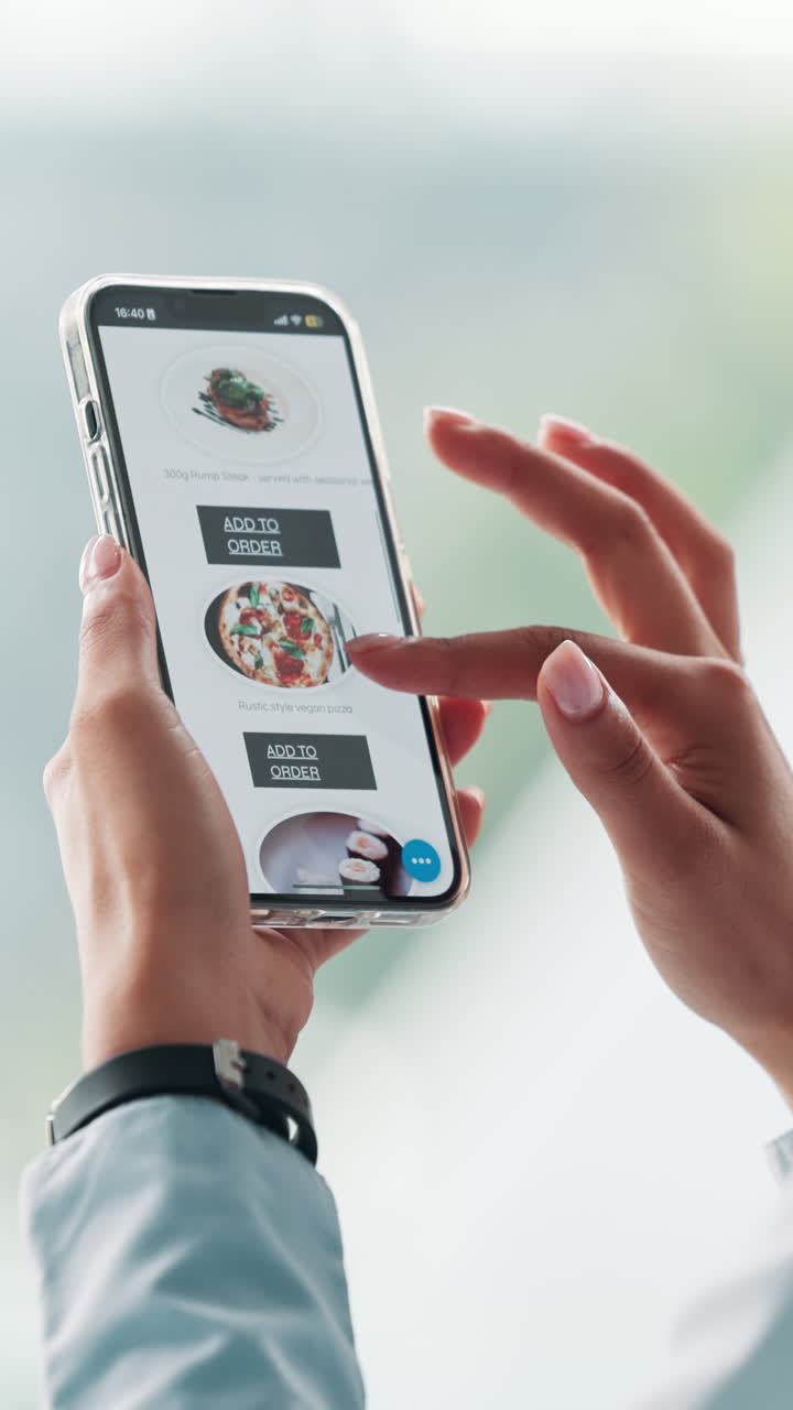 Hands Using Smartphone to Order Food Online