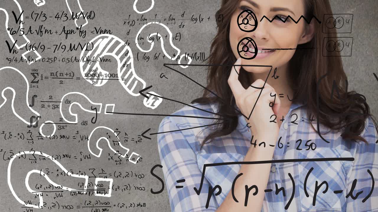 анимация математических уравнений над кавказской женщиной