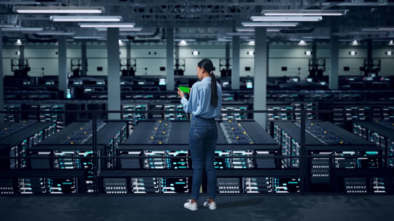 Woman Monitoring Server Room