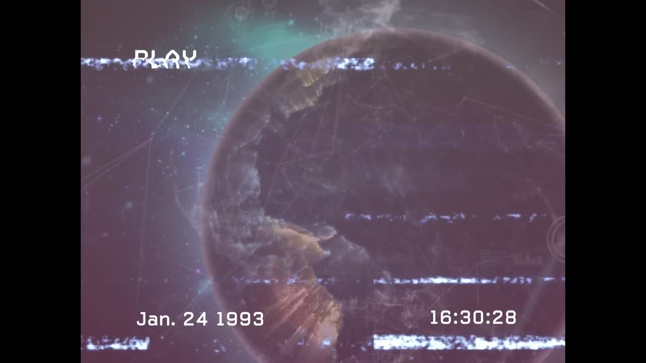 animación del procesamiento de datos y globo sobre fondo negro