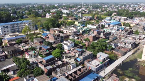 a low level aerial flight over the city of nepalgunj in the western region of nepal in the evening light