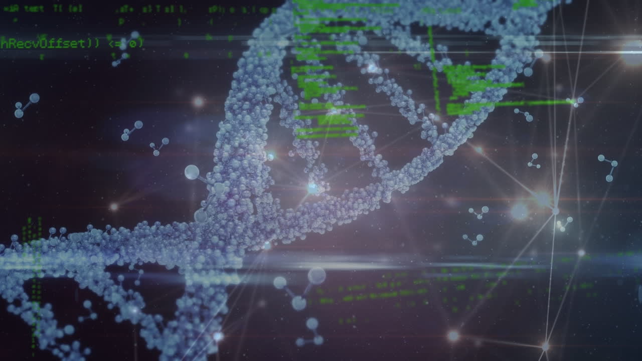 네트워크의 애니메이션과 dna 스트랜드 스핀링을 통해 데이터 처리가
