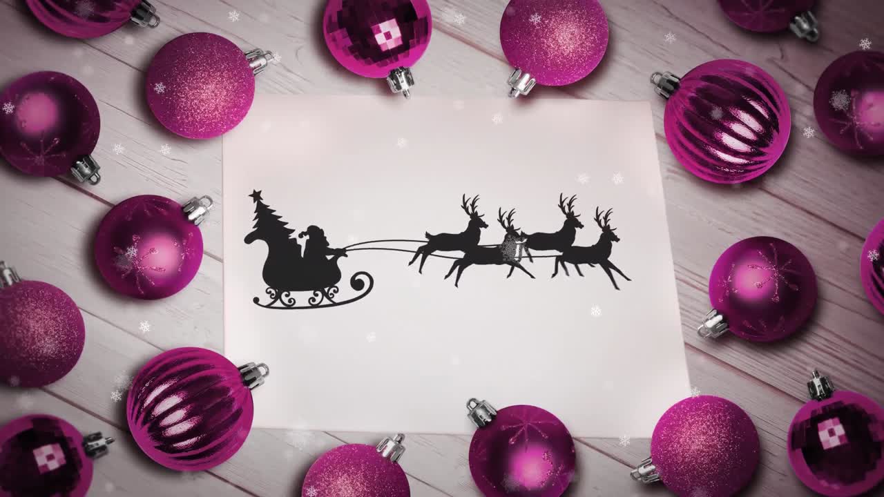 animación digital de la silueta de santa claus en trineo tirado por renos