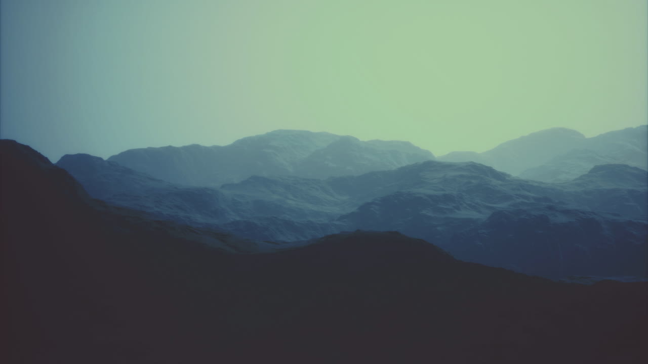 Mysterious mountain silhouettes against a dreamy twilight sky