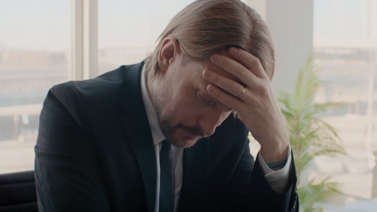 Un uomo d'affari stressato in ufficio