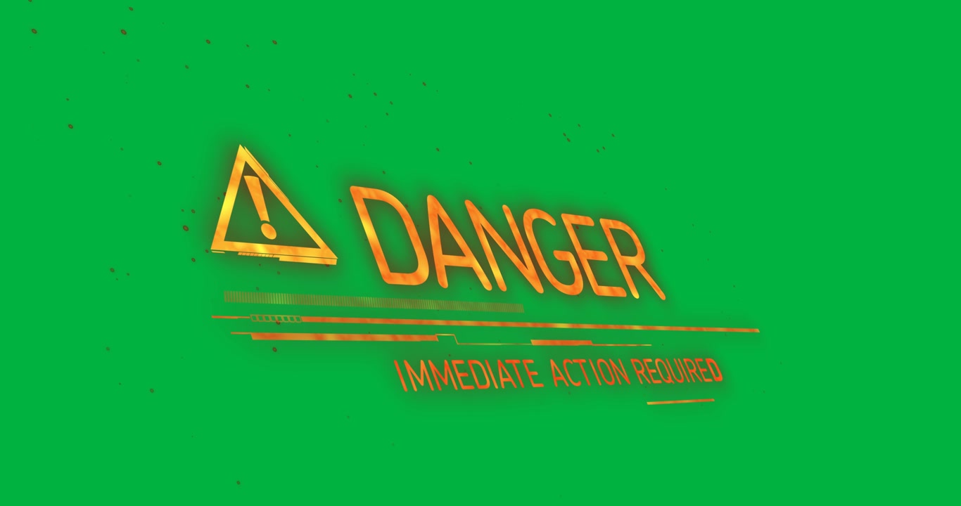 Animation of danger sign and text on transparent background