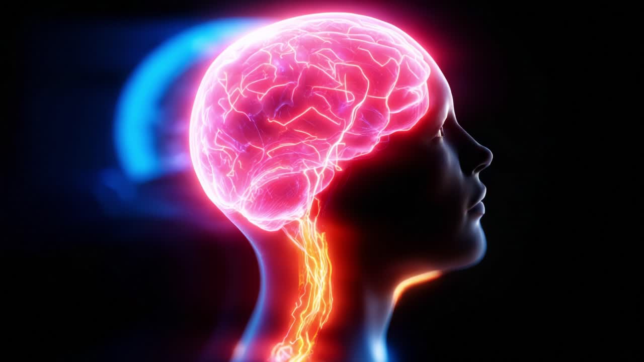 An Artistic Representation of Neuroactivity: Visualizing Cognitive Processes and Brain Patterns Using Vibrant Colors and Digital Effects in Profile View of a Human Figure