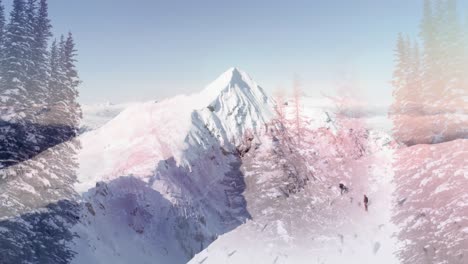 animación de paisajes de invierno con esquiadores en las montañas