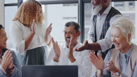 laptop applause or business people happy